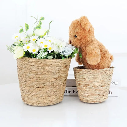 1Pcs For Garden Terraces Flower Pot Basket Rattan Straw Furniture Decoration Grass Woven Flowerpot Mini/S/M/L Planter Basket