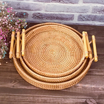 Woven Rattan Storage Basket with Strap Handle