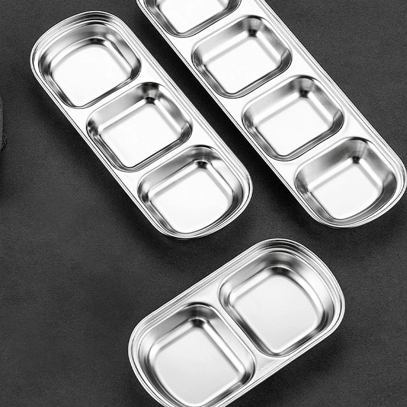 Stainless Steel Divided Dip Bowls Sauce Plate