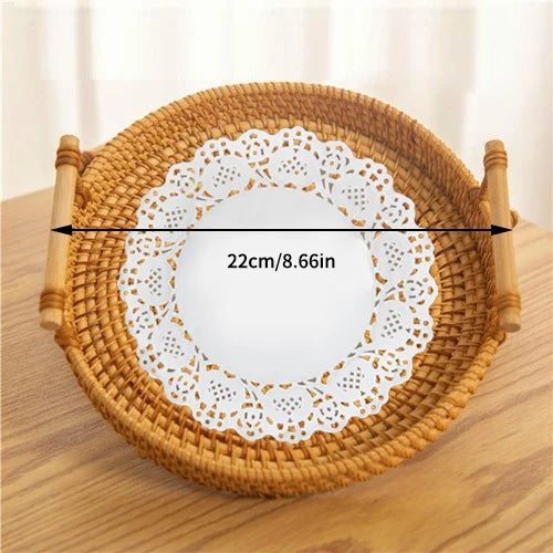 Woven Rattan Storage Basket with Strap Handle