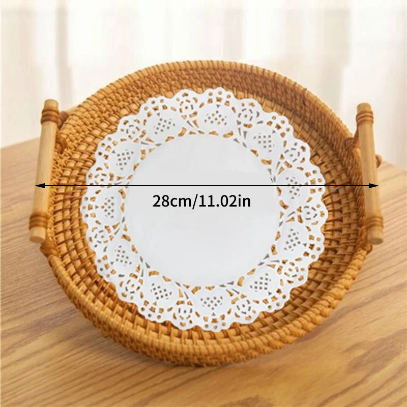 Woven Rattan Storage Basket with Strap Handle