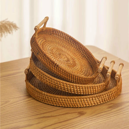 Woven Rattan Storage Basket with Strap Handle