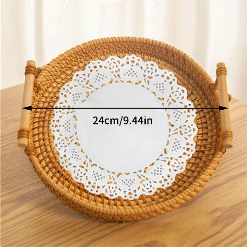 Woven Rattan Storage Basket with Strap Handle