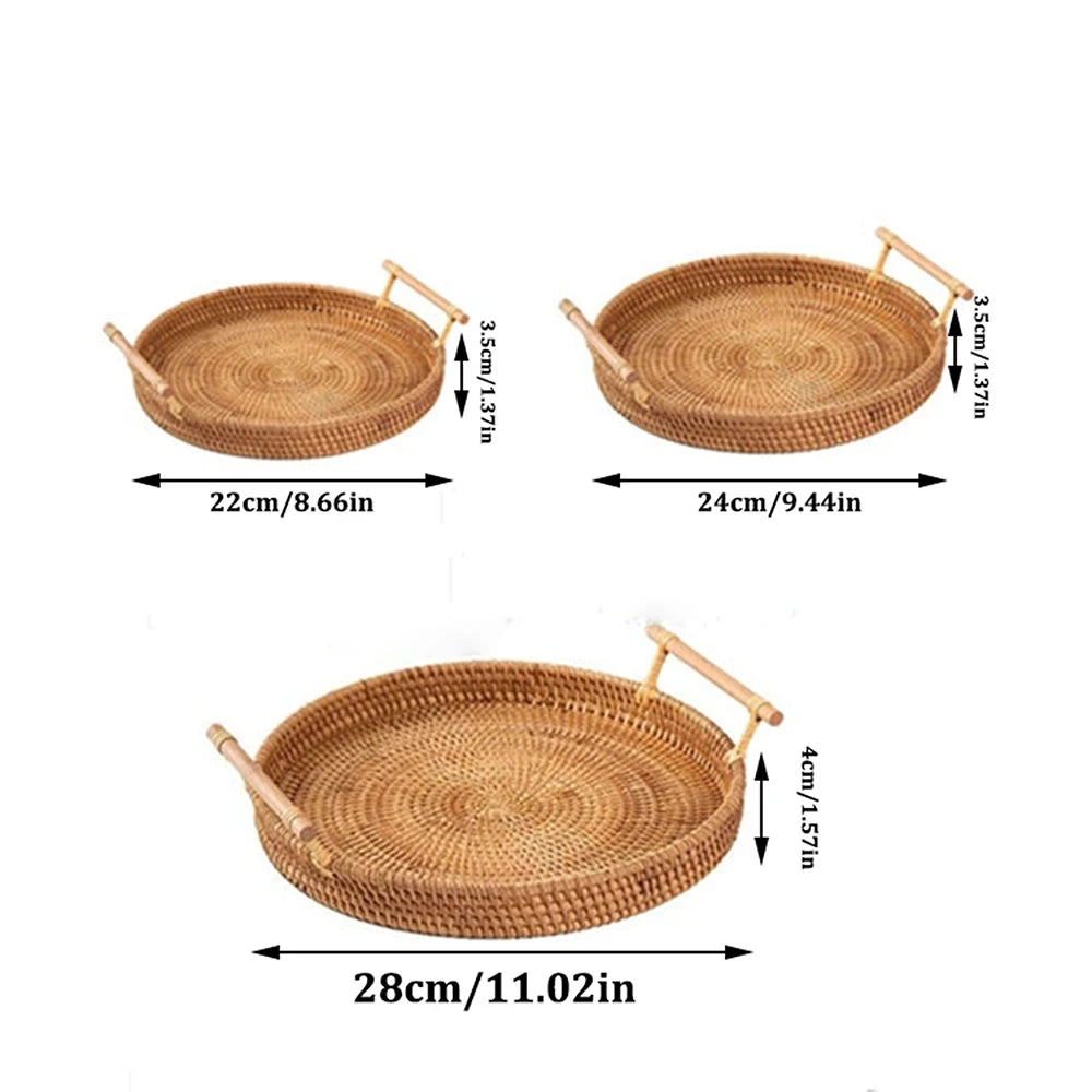 Woven Rattan Storage Basket with Strap Handle