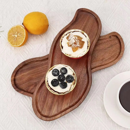 Heat Resistant Japanese Acacia Wood Tray, Creative Peanut Shaped Wooden Plate, Decorative Serving Platter for Home Use DROPSHIP