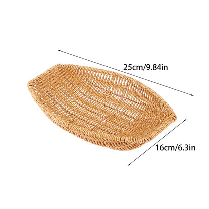 Square Oval Rattan Fruit Bread Snacks Storage Tray Coffee Bar Display Basket Nordic Desktop Cosmetic Sundries Organizer