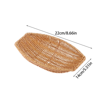 Square Oval Rattan Fruit Bread Snacks Storage Tray Coffee Bar Display Basket Nordic Desktop Cosmetic Sundries Organizer