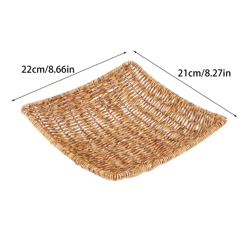 Square Oval Rattan Fruit Bread Snacks Storage Tray Coffee Bar Display Basket Nordic Desktop Cosmetic Sundries Organizer