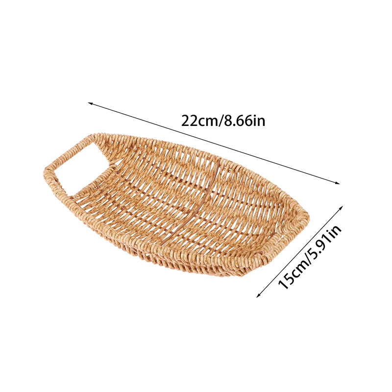 Square Oval Rattan Fruit Bread Snacks Storage Tray Coffee Bar Display Basket Nordic Desktop Cosmetic Sundries Organizer