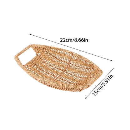 Square Oval Rattan Fruit Bread Snacks Storage Tray Coffee Bar Display Basket Nordic Desktop Cosmetic Sundries Organizer