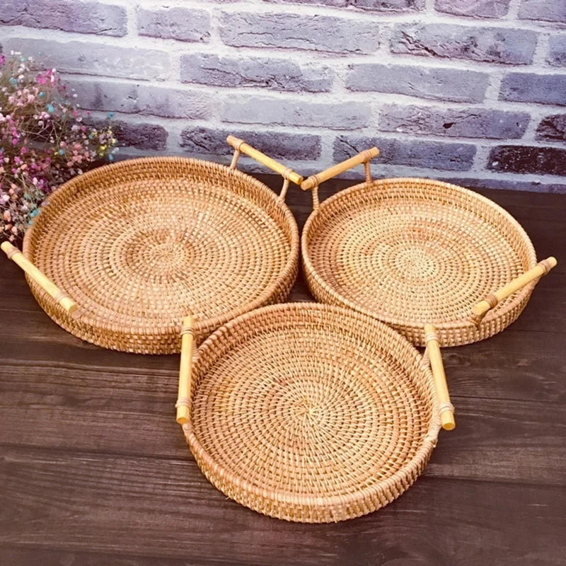 Woven Rattan Storage Basket with Strap Handle