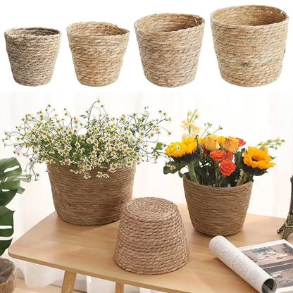 1Pcs For Garden Terraces Flower Pot Basket Rattan Straw Furniture Decoration Grass Woven Flowerpot Mini/S/M/L Planter Basket