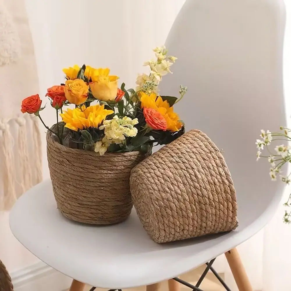 1Pcs For Garden Terraces Flower Pot Basket Rattan Straw Furniture Decoration Grass Woven Flowerpot Mini/S/M/L Planter Basket