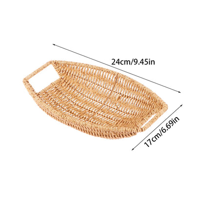Square Oval Rattan Fruit Bread Snacks Storage Tray Coffee Bar Display Basket Nordic Desktop Cosmetic Sundries Organizer
