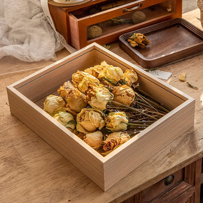 4cm Deep Transparent Shadow Box Frames Bouquet Display Flower Case Deep for Crafts 3D Picture Memorabilia Memory Wooden Tabletop