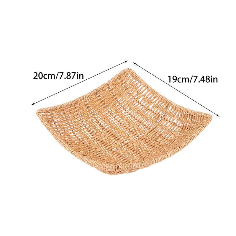Square Oval Rattan Fruit Bread Snacks Storage Tray Coffee Bar Display Basket Nordic Desktop Cosmetic Sundries Organizer