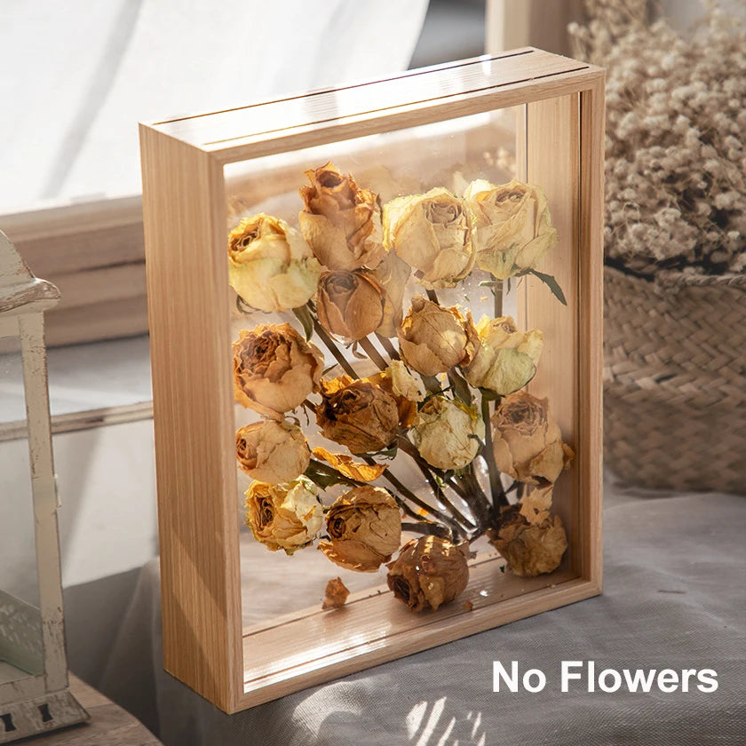 4cm Deep Transparent Shadow Box Frames Bouquet Display Flower Case Deep for Crafts 3D Picture Memorabilia Memory Wooden Tabletop